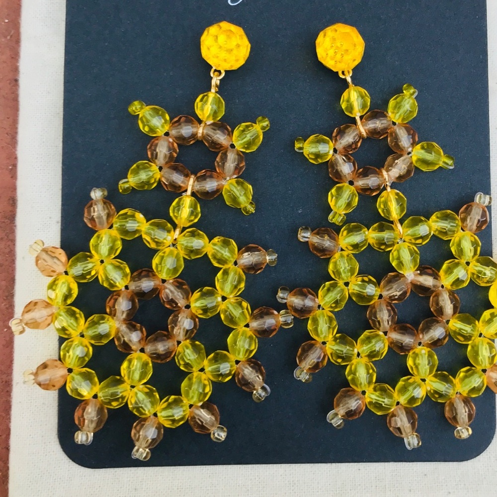 J. Crew Golden Sun Beaded Statement Earrings NWT - Picture 6 of 9